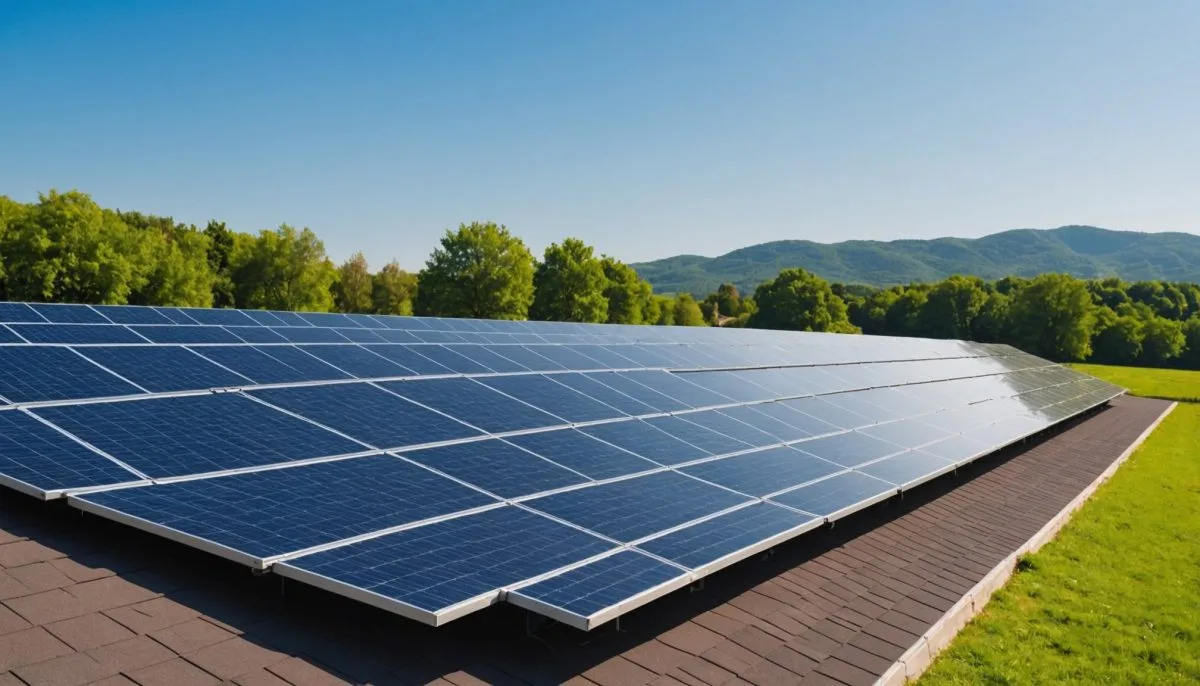 Panneau photovoltaïque installé sur un toit avec ciel bleu en arrière-plan