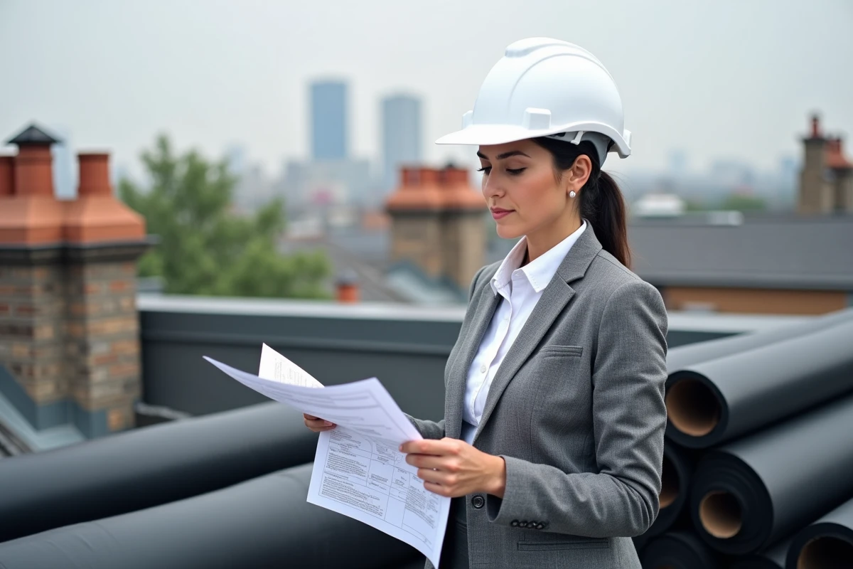 Architecte consultantun plan de toiture avec des rouleaux d'isolant TRISO Noir sur un toit en rénovation