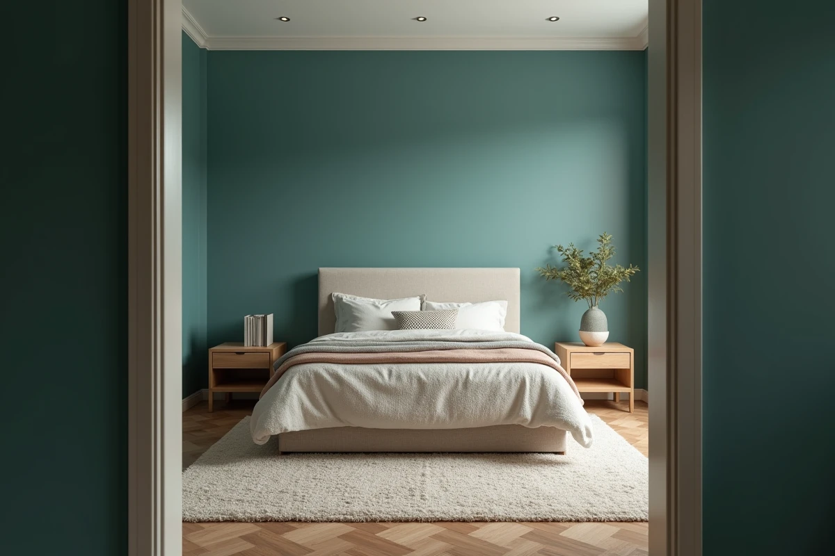 Chambre moderne avec lit et decor pastel apaisant