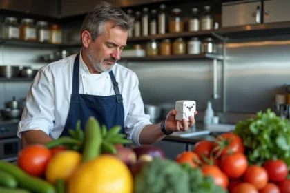 Chef en cuisine vérifiant une trappe à fruits discrète