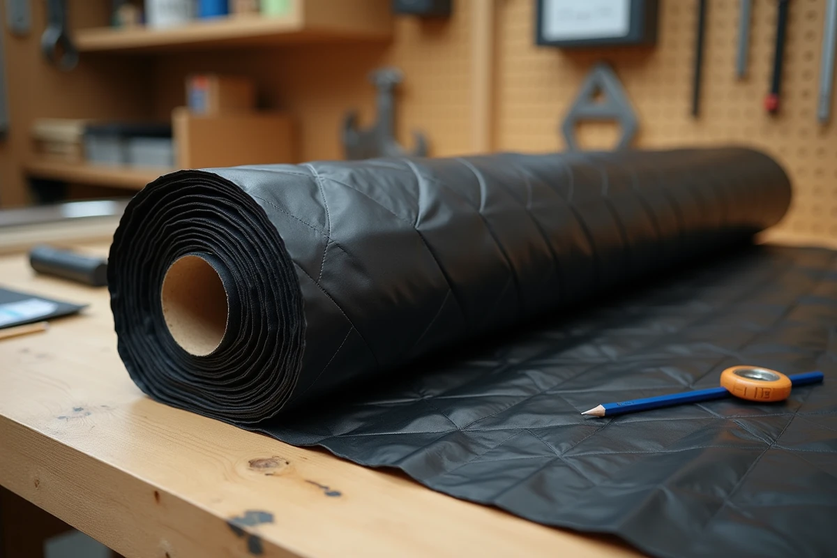 Gros plan sur un rouleau d'isolant TRISO Noir déplié montrant les couches réfléchissantes