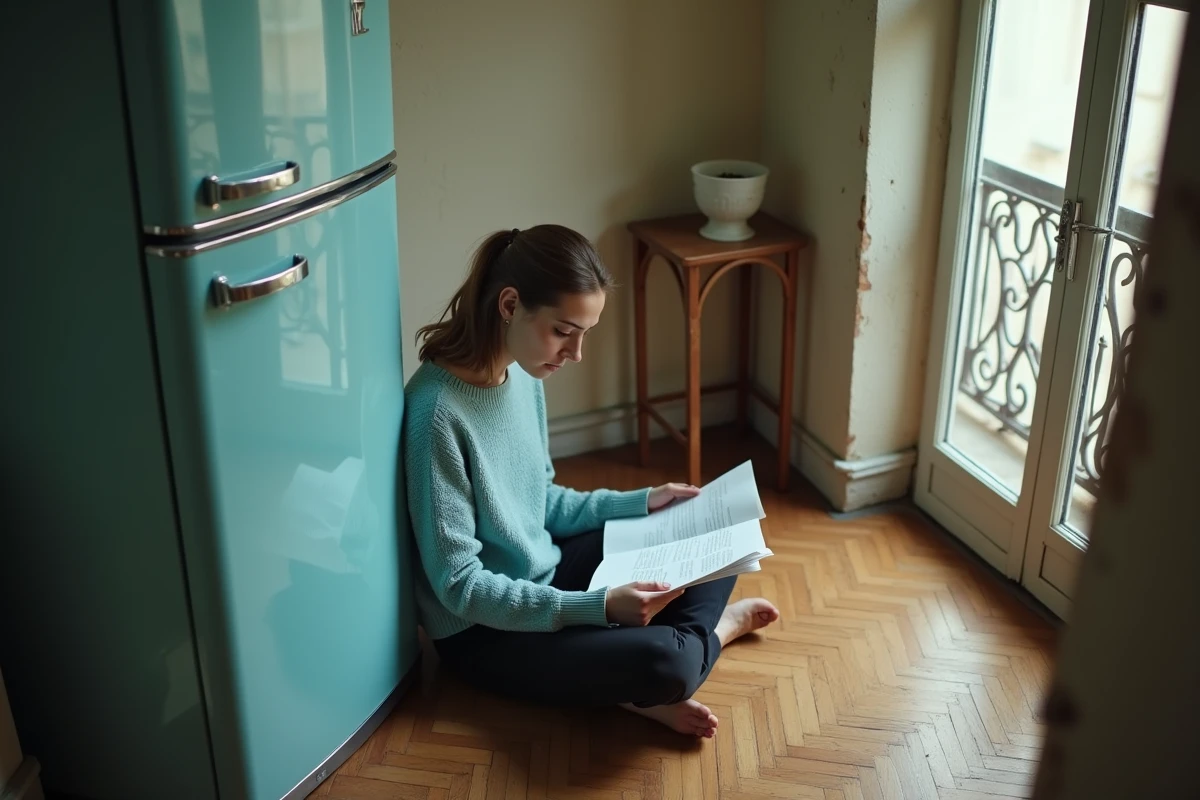 Jeune femme lit des papiers près d