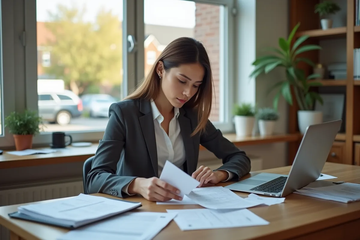 Femme professionnelle examine une estimation de déménagement dans un bureau