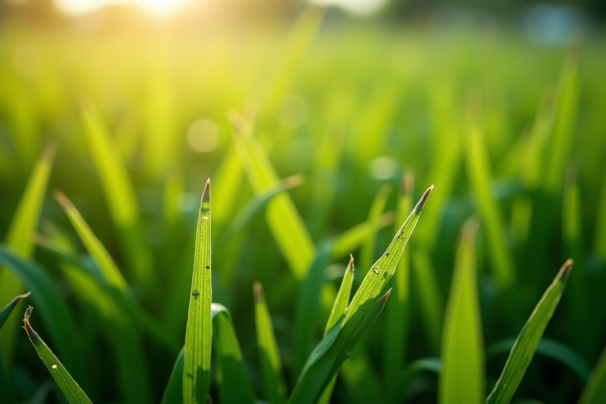 Gros plan sur des feuilles avec résidus chimiques et mauvaises herbes