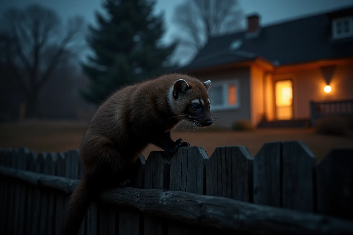 Martre et fouine observées dans un jardin nocturne