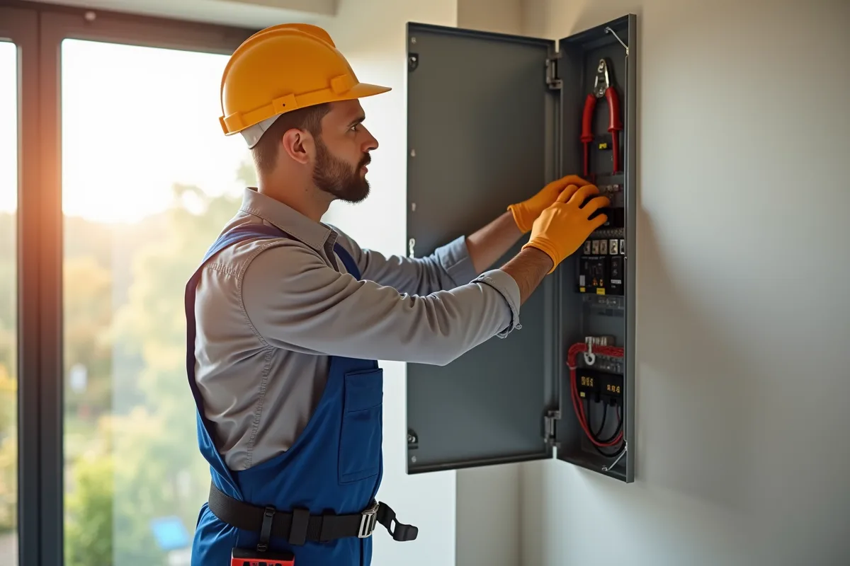 Panneau électrique avec câblage visible dans une maison moderne