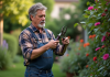 Homme d'âge moyen avec outils de jardinage en main