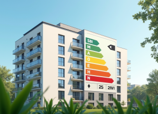 DPE 2025 : Quel diagnostic énergétique sera prohibé ? Immeuble moderne avec label de performance énergétique