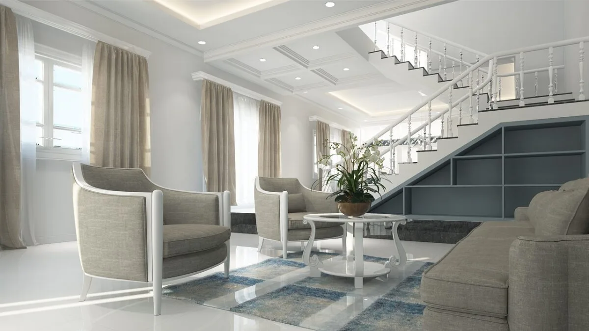 Salon moderne avec des éléments de décoration tendance et harmonieuse