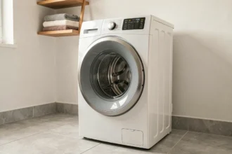 Machine à laver Valberg avec panneau de contrôle affichant les symboles d'essorage et les vitesses disponibles