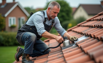 Doit-on imperméabiliser les tuiles pour accroître leur résistance à la mousse ? Ouvrier couvreur appliquant une solution d'étanchéité sur tuiles en terre cuite