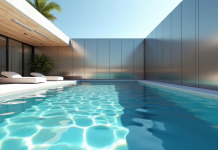 Piscine moderne en acier inoxydable avec reflet lumineux