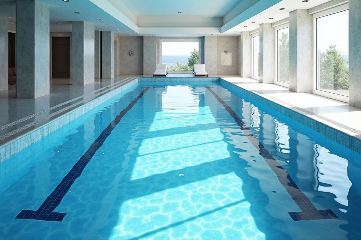 Piscine professionnelle vide avec pente douce et marquages
