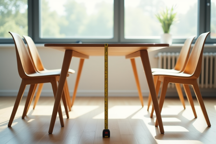 Table moderne en bois dans une salle lumineuse