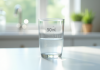 Verre mesureur d'eau sur plan de travail blanc